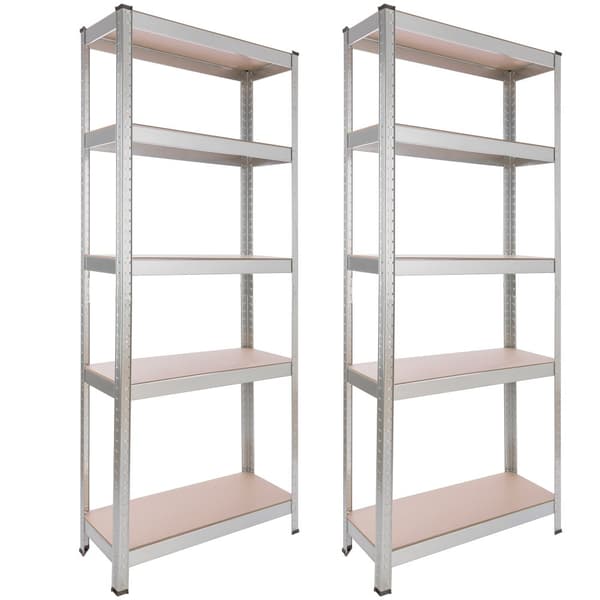 2x Kraftig reol 180 x 75 x 30 cm 350 kg - sølv