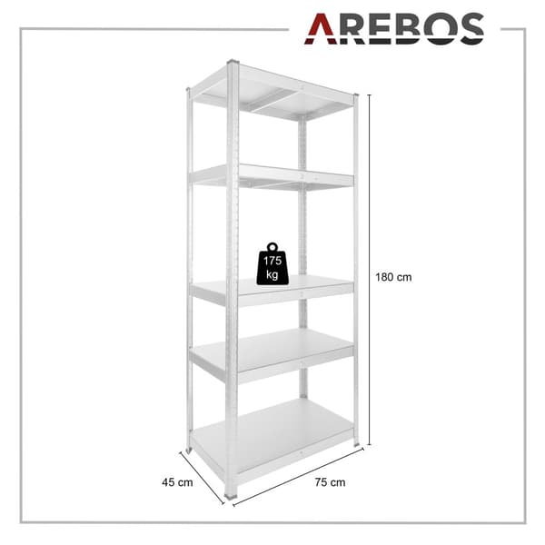 2x Kraftig reol 180 x 75 x 45 cm 875 kg - sølv