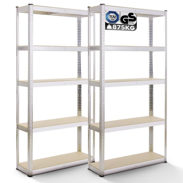 2x Kraftig reol 180 x 90 x 40 cm 875 kg - sølv