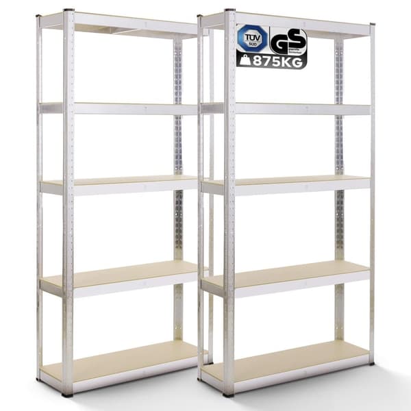 2x Kraftig reol 180 x 90 x 40 cm 875 kg - sølv