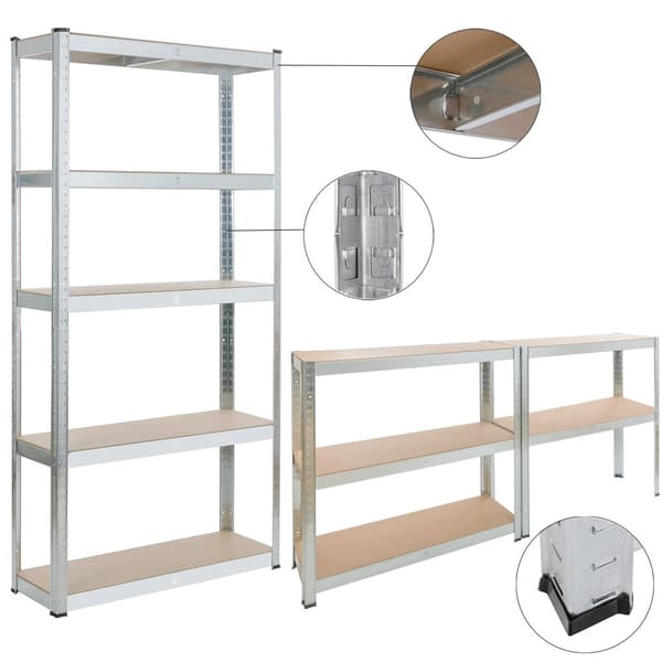 2x Kraftig reol 180 x 90 x 30 cm 875 kg - sølv