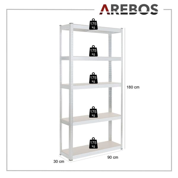 2x Kraftig reol 180 x 90 x 30 cm 875 kg - sølv