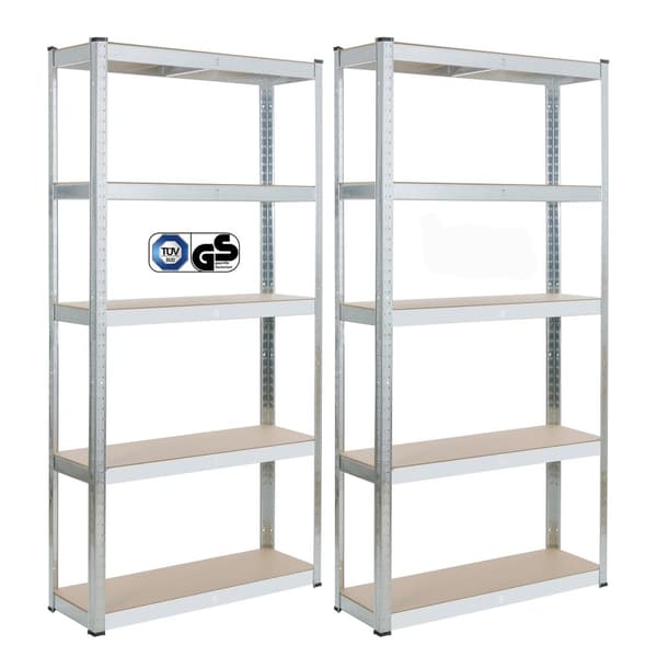 2x Kraftig reol 180 x 90 x 30 cm 875 kg - sølv