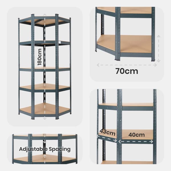 Kraftig reol 180 x 70 x 70 cm 875 kg - Antracit