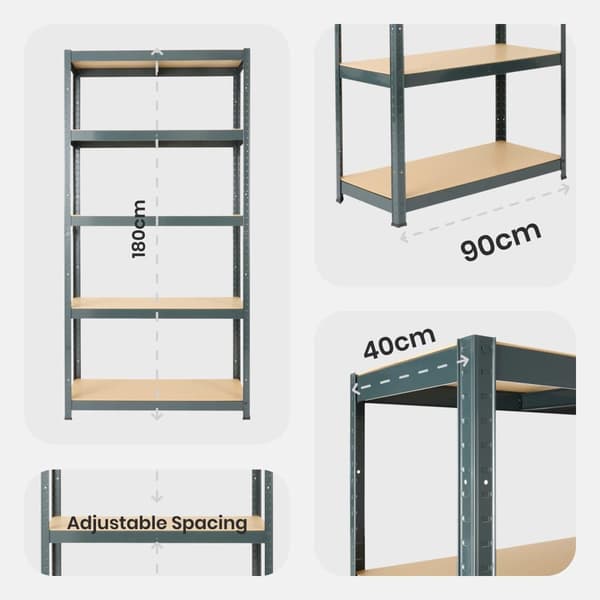 2x Kraftig reol 180 x 90 x 40 cm 875 kg - Antrazit