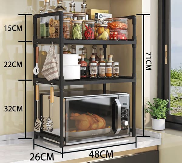 KØKKENHYLDE til mikrobølgeovn ORGANIZERSKAB SORT 3 niveauer 48 cm HYLDE