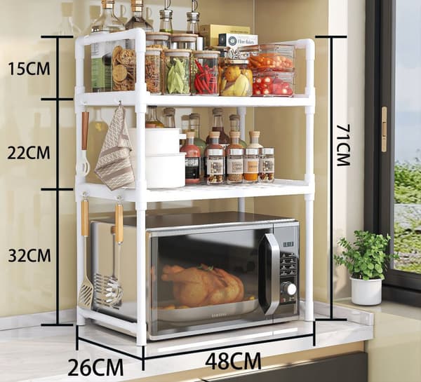 KÖKSHYLLA för mikrovågsugn ORGANIZER-SKÅP VIT 3 nivåer 48 cm HYLLA