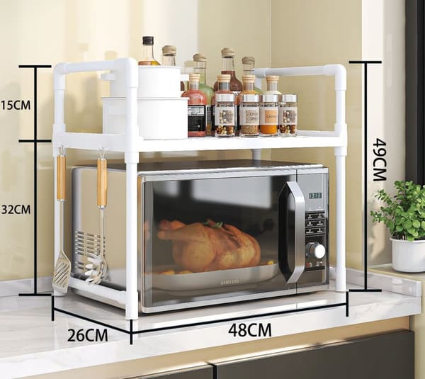 KÖKSHYLLA för mikrovågsugn ORGANIZER-SKÅP VIT 2 nivåer 48 cm HYLLA
