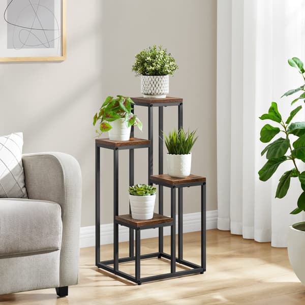 Blomkruksställ med 4 hyllor - Rustikt / Svarta ben