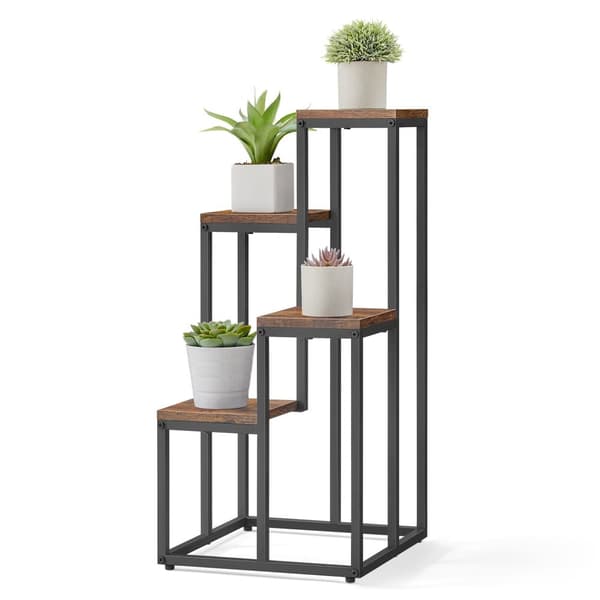 Blomkruksställ med 4 hyllor - Rustikt / Svarta ben