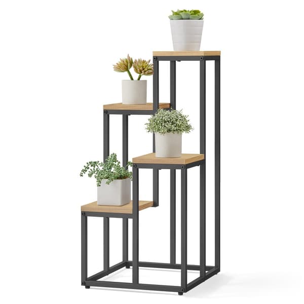 Hylde til blomsterpotter med 4 hylder - Eg / Sorte ben