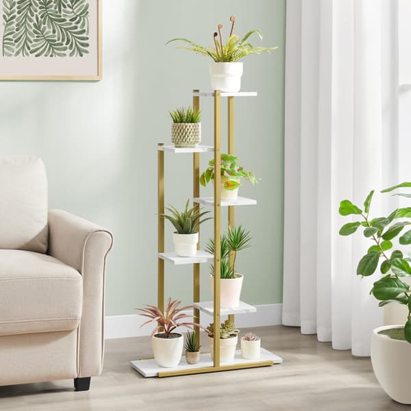 Blomkruksställ med 6 hyllor - Marmor / Guldfärgade ben