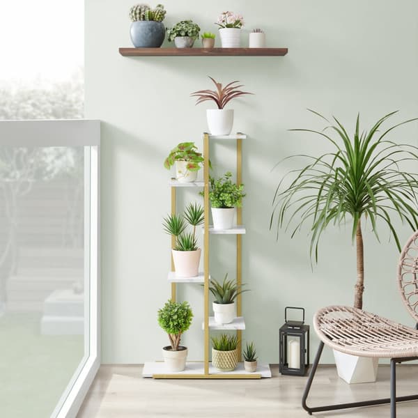Blomkruksställ med 6 hyllor - Marmor / Guldfärgade ben
