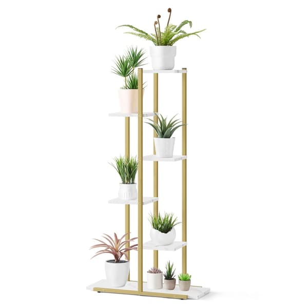 Blomkruksställ med 6 hyllor - Marmor / Guldfärgade ben