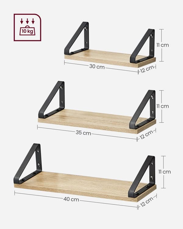 Set med 3 hängande hyllor - Sonoma - LWS033B11