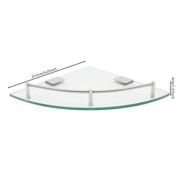 Badrumshörnhylla, härdat glas, väggmonterad, triangulär form,Klar