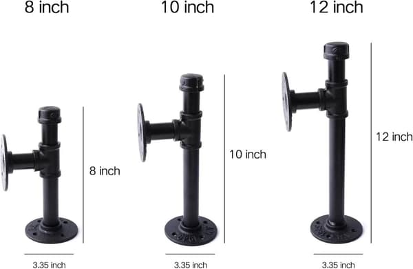 Industrielle Rørhyldebeslag, Vægmonteret DIY Hylder, 20 kg Vægtkapacitet, 2 Pakke,2 12 Tommer