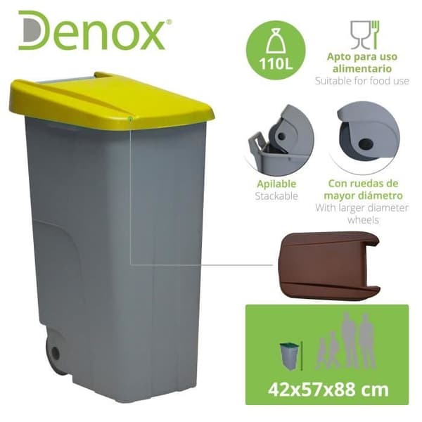 Denox Eco Container, 110 L, Gul polypropen, singel