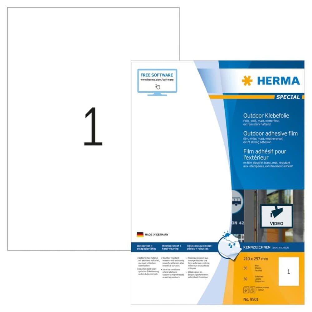 HERMA Utomhusetiketter väderbeständiga A4 210x297 mm 50 ark vit