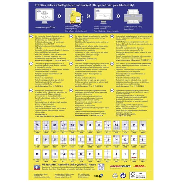 Avery-Zweckform 3659 Universaletiketter 97 x 42.3 mm Papper Vit 1200 st Permanent Bläckstråleskrivare, Laser, Laser, fä