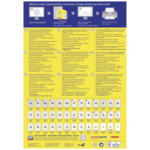 Avery-Zweckform 3481 Universaletiketter 70 x 41 mm Papper Vit 2100 st Permanent Bläckstråleskrivare, Laser, Laser, färg