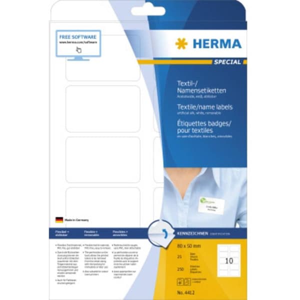 Herma 4412 Namn-etiketter 80 x 50 mm Acetat Vit 250 st Repositionerbart Laser, Laser, färg, Kopiator, Färgkopiator