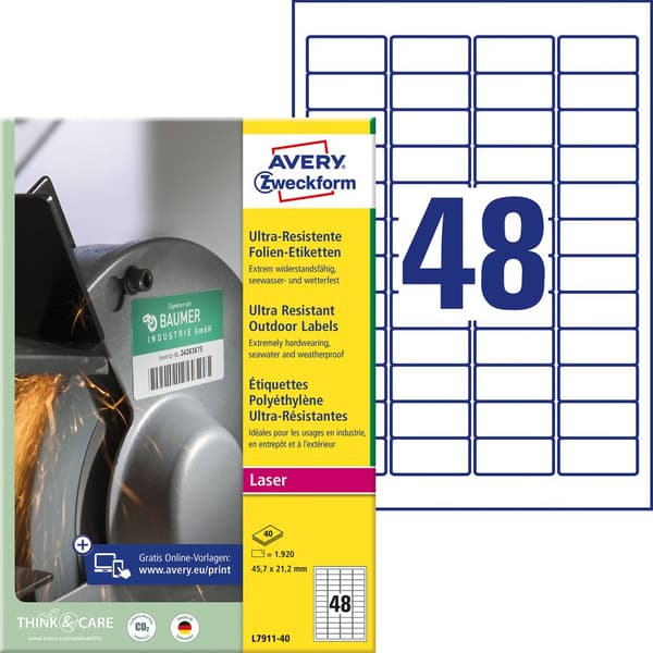 Avery-Zweckform L7911-40 45.7 x 21.1 mm Polyetenfilm Vit 1920 st Permanent Folieetiketter