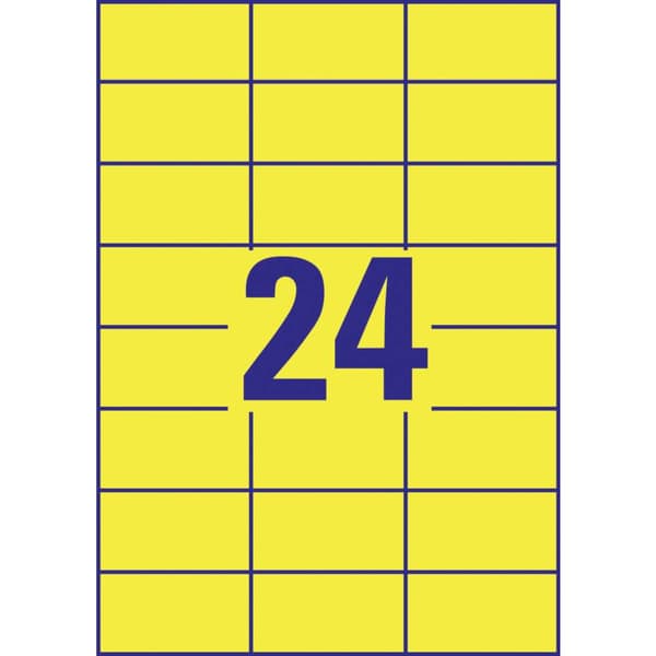 Avery-Zweckform 3451 Universaletiketter 70 x 37 mm Papper Gul 2400 st Permanent Bläckstråleskrivare, Laser, Laser, färg