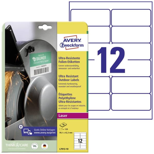 Avery-Zweckform L7913-10 99.1 x 42.3 mm Polyetenfilm Vit 120 st Permanent Folieetiketter