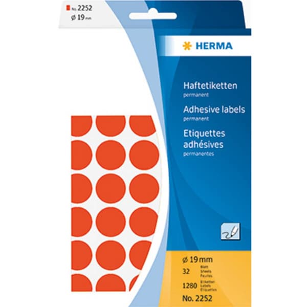 Herma 2252 Markeringsetiketter Ø 19 mm Röd 1280 st Permanent Papper
