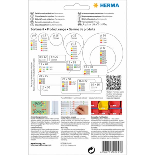 Herma 2253 Markeringsetiketter Ø 19 mm Blå 1280 st Permanent Papper