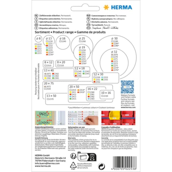 Herma 2253 Markeringsetiketter Ø 19 mm Blå 1280 st Permanent Papper