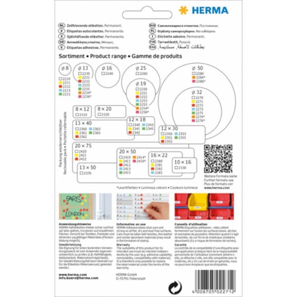 Herma 2271 Markeringsetiketter Ø 32 mm Gul 480 st Permanent Papper