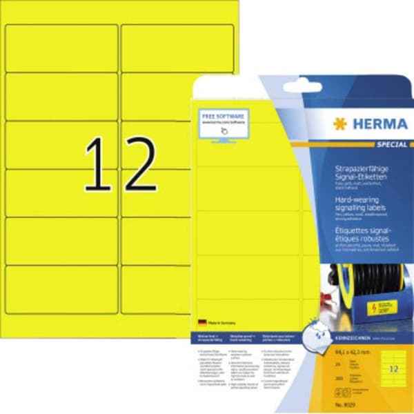 Herma 8029 Signal-etiketter 99.1 x 42.3 mm Polyesterfilm Gul 300 st Extra starkt Laser, Laser, färg, Kopiator, Färgkopi