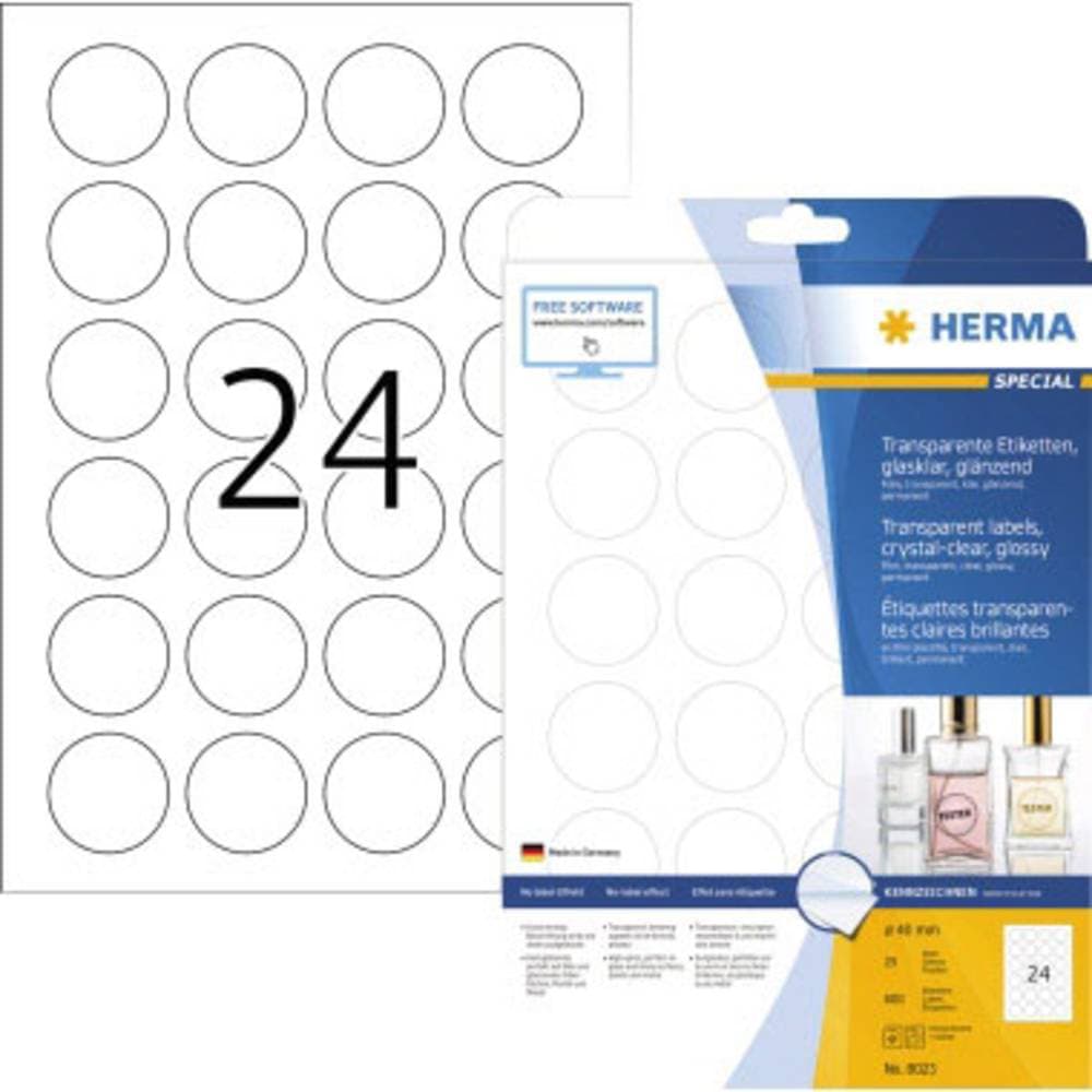 Herma 8023 Etiketter (A4) Ø 40 mm Folie, glänsande Transparent 600 st Permanent Folieetiketter