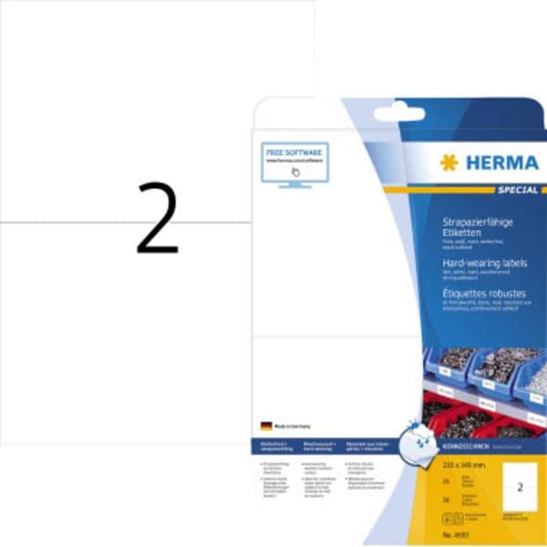 Herma 4693 Folieetiketter 210 x 148 mm Polyesterfilm Vit 50 st Extra starkt Laser, Laser, färg, Kopiator, Färgkopiator