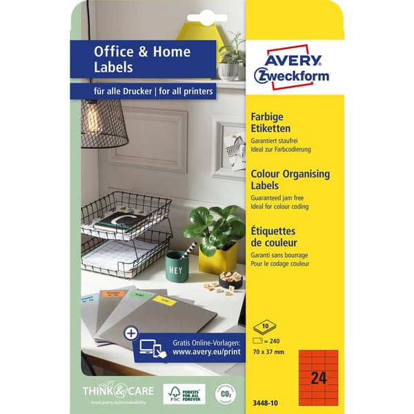 Avery-Zweckform 3424-10 Universaletiketter 105 x 48 mm Papper Vit 120 st Permanent Laser, färg, Laser