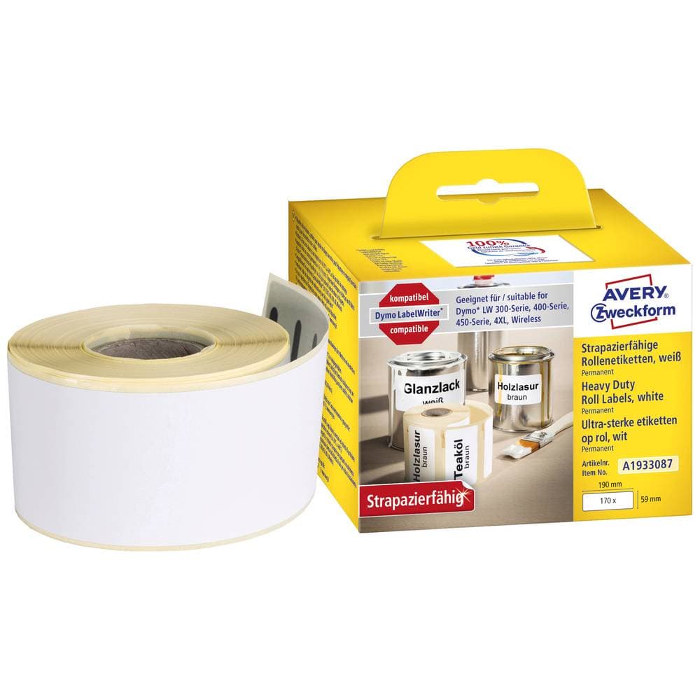 Avery-Zweckform A1933087 Etikett rulle 190 x 59 mm Folie Vit 1 st Universaletiketter