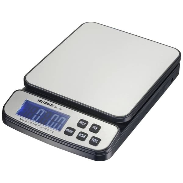 VOLTCRAFT DS-50S Väskvåg Vägningsområde 50 kg Läsbarhet 1 g batteri, via nätadapter (beställs separat) Silver