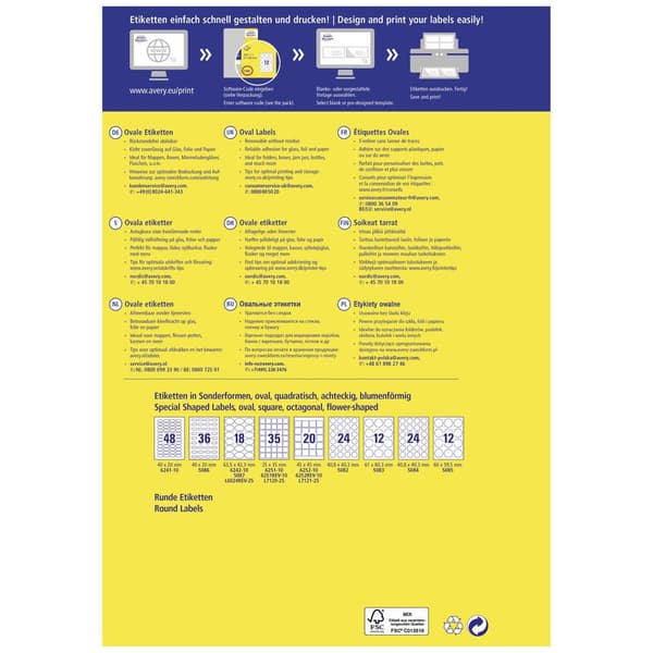 Avery-Zweckform L6024REV-25 Universaletiketter 63.5 x 42.3 mm Papper Vit 450 st Repositionerbart Laser, färg, Laser