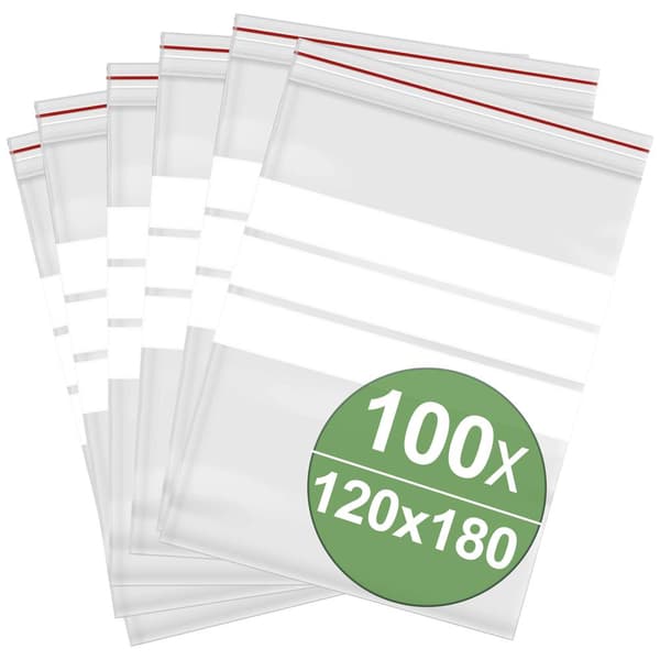 Återförslutningsbar påse med etikett (B x H) 120 mm x 180 mm Transparent Polyeten