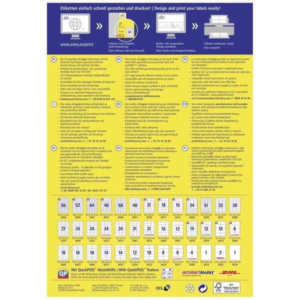 Avery-Zweckform 3479 Universaletiketter 70 x 32 mm Papper Vit 2700 st Permanent Laser, färg, Laser
