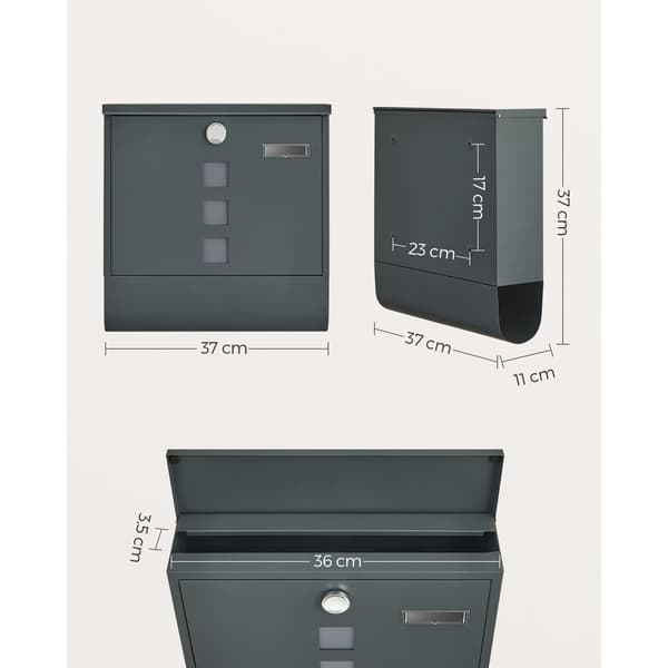 Rootz Antrasiittipostilaatikko - Postilaatikko - Postilaatikko - Galvanoitua terästä - Kuparilukkosylinteri - Säänkestävä - 11cm x 37cm x 37cm
