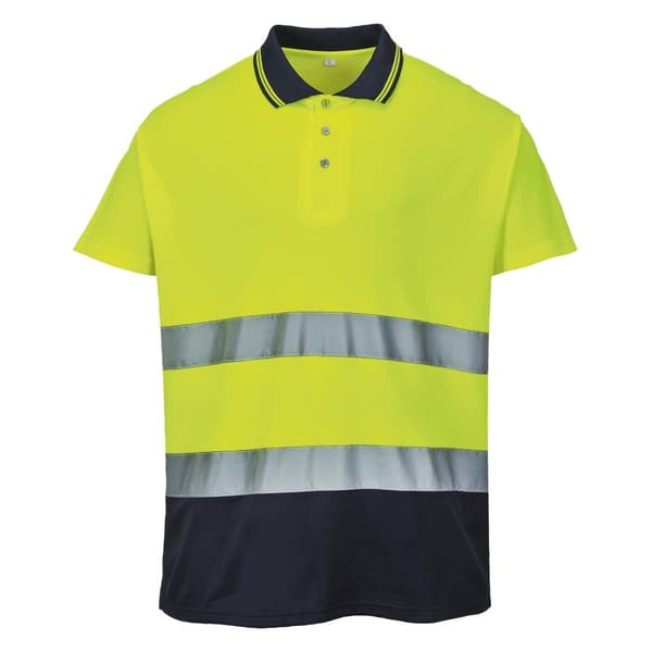 Portwest Polo shirt i tvåfärgad bomullsbeklädd komfort för män med hög ljusstyrka