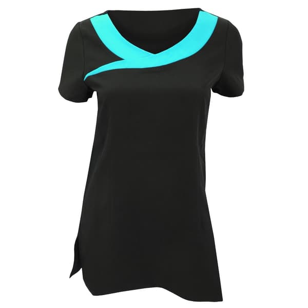 Premier Womens/Ladies Ivy Beauty And Spa Tunic (Contrast Neckline) (Pack of 2) Black/ Turquoise 10