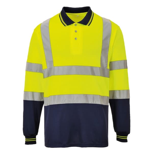 Portwest Hi-Vis tofarvet tofarvet langærmet poloshirt til mænd Yellow/ Navy 3XL