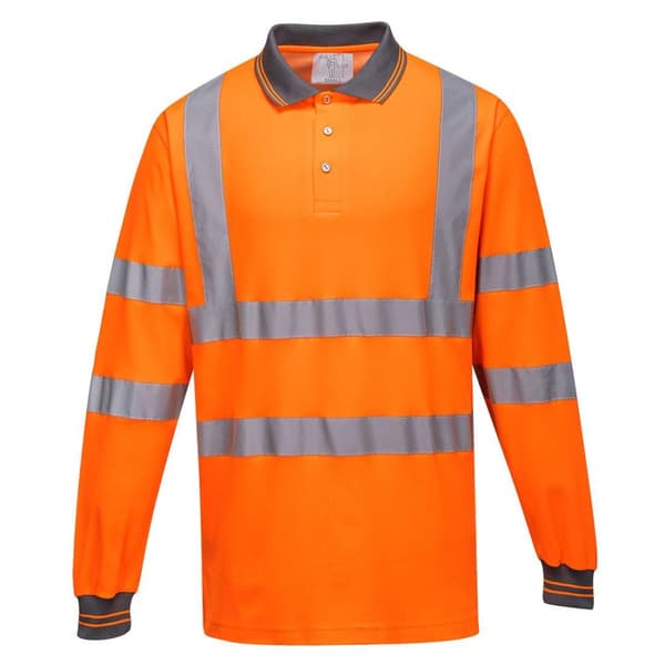 Portwest Mens Hi-Vis Long-Sleeved Safety Polo Shirt