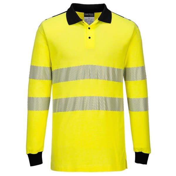 Portwest PW3 flammebestandig højvis-poloshirt med lange ærmer til mænd