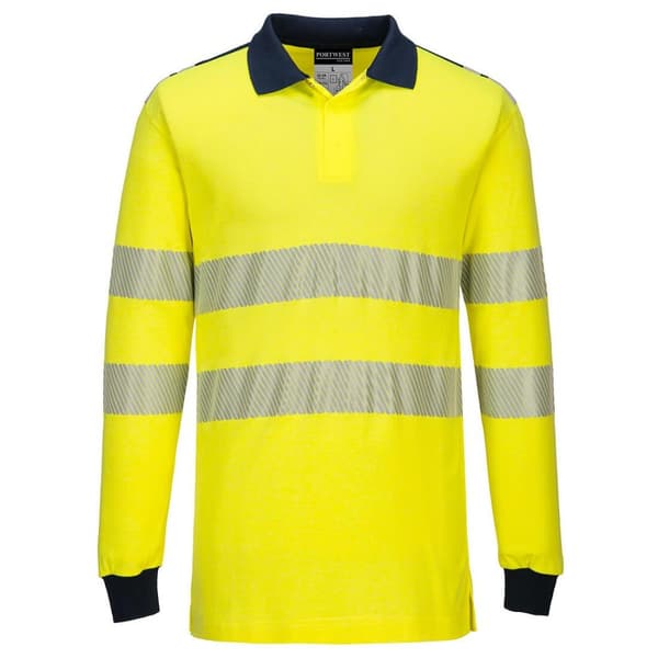 Portwest PW3 flammebestandig højvis-poloshirt med lange ærmer til mænd