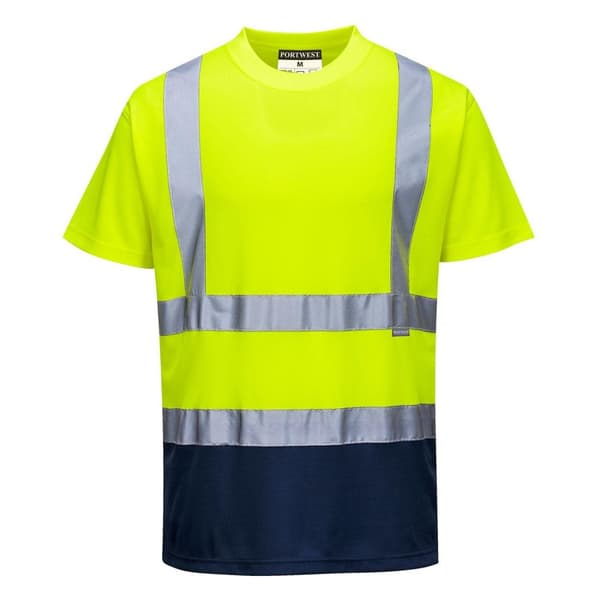 Portwest Kortærmet T-shirt med kontrastfarve med høj visuel farve til mænd Yellow/Navy XXL
